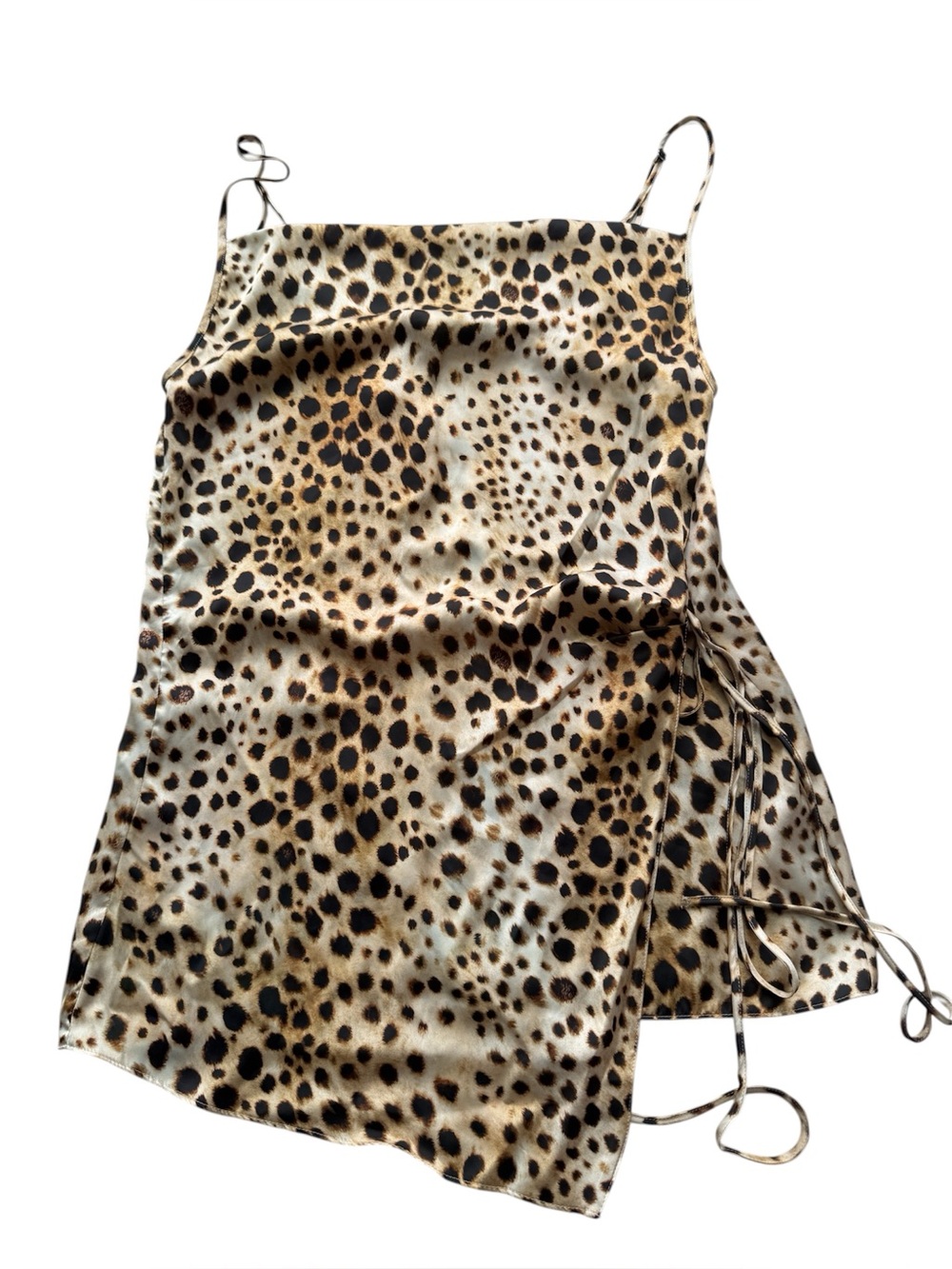 Zara New Leopard-Print Satin Slip Dress in Tan and Black NWT